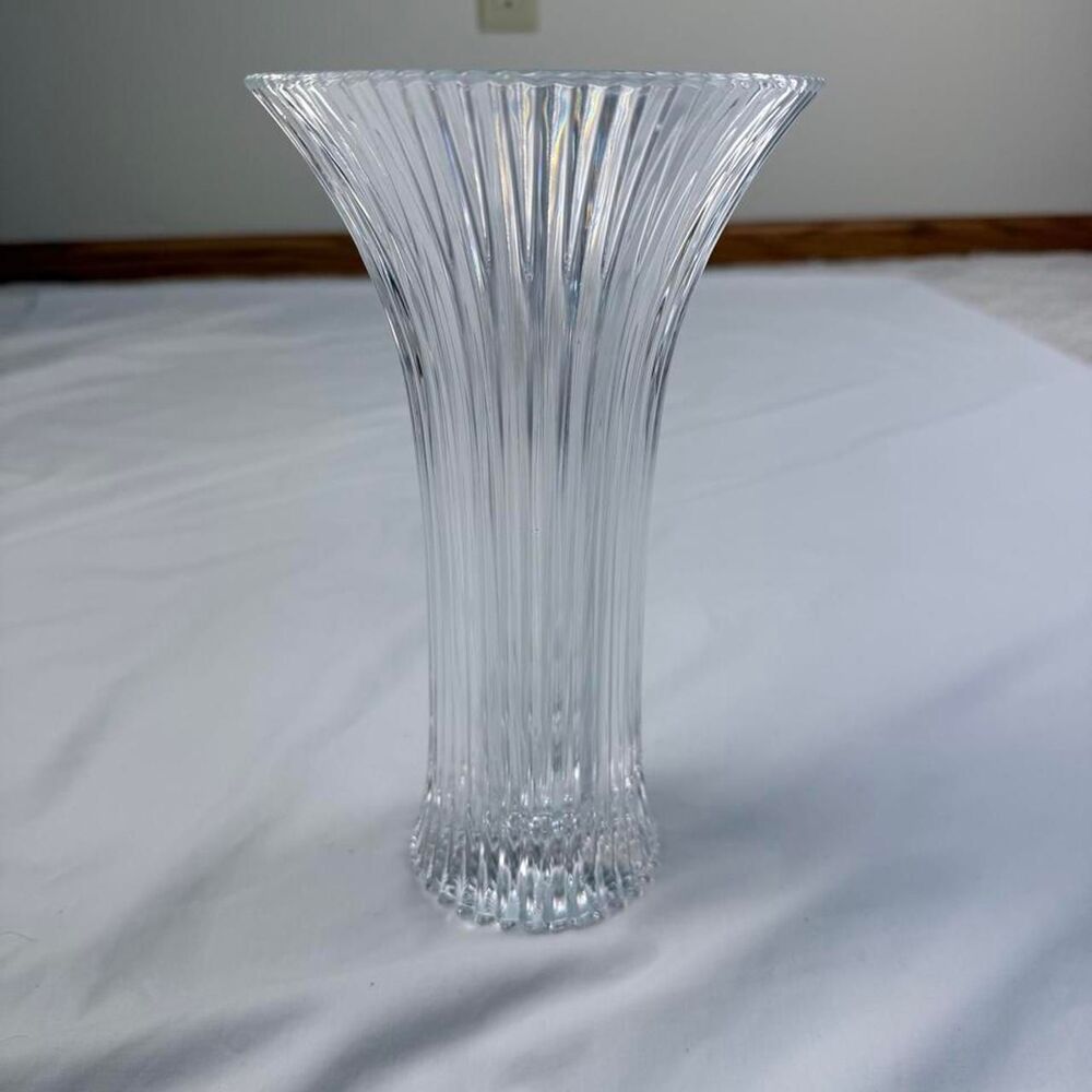Vintge German Lead Crystal Vase Tall Ribbed Nachtmann Bleikristall 24% Germany